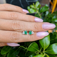 0.56 Ct.Tw.Total Carat Weight Emerald and Natural Diamond Studs Earrings, 14K White Gold Life Style
