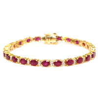 9.60&nbsp;Ct.Tw.Total Carat Weight Ruby and Natural Diamond Tennis/Line Bracelet, 14K Yellow Gold Video