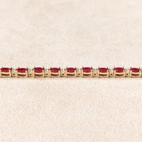 9.60&nbsp;Ct.Tw.Total Carat Weight Ruby and Natural Diamond Tennis/Line Bracelet, 14K Yellow Gold Life Style