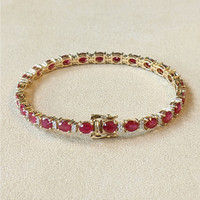 9.60&nbsp;Ct.Tw.Total Carat Weight Ruby and Natural Diamond Tennis/Line Bracelet, 14K Yellow Gold Life Style
