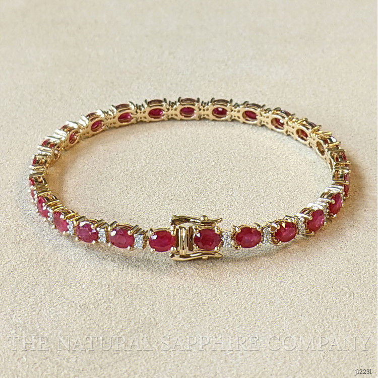 9.60 Ct.Tw. Ruby and Natural Diamond Tennis/Line Bracelet, 14K Yellow Gold