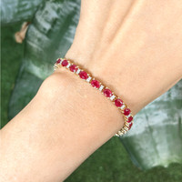 9.60&nbsp;Ct.Tw.Total Carat Weight Ruby and Natural Diamond Tennis/Line Bracelet, 14K Yellow Gold Life Style