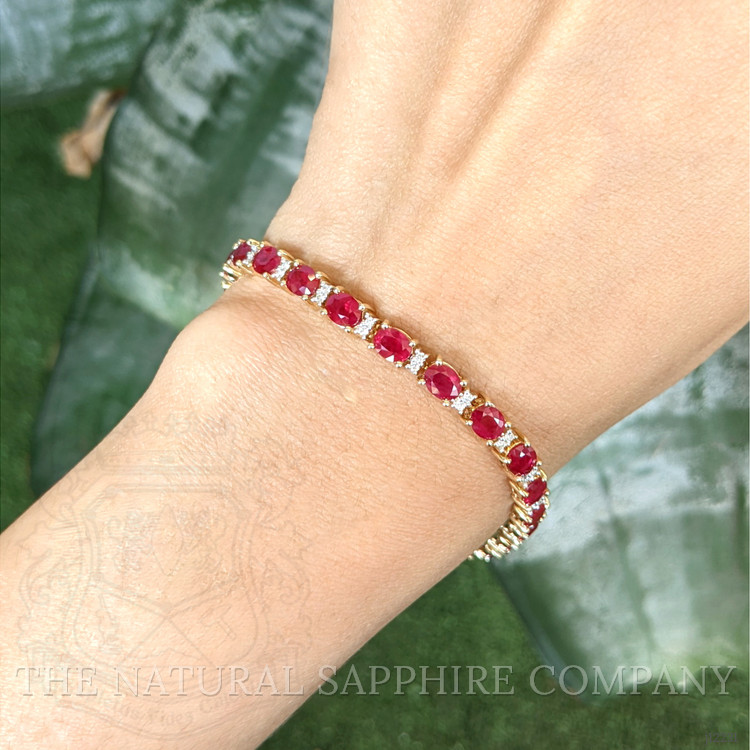 9.60 Ct.Tw. Ruby and Natural Diamond Tennis/Line Bracelet, 14K Yellow Gold