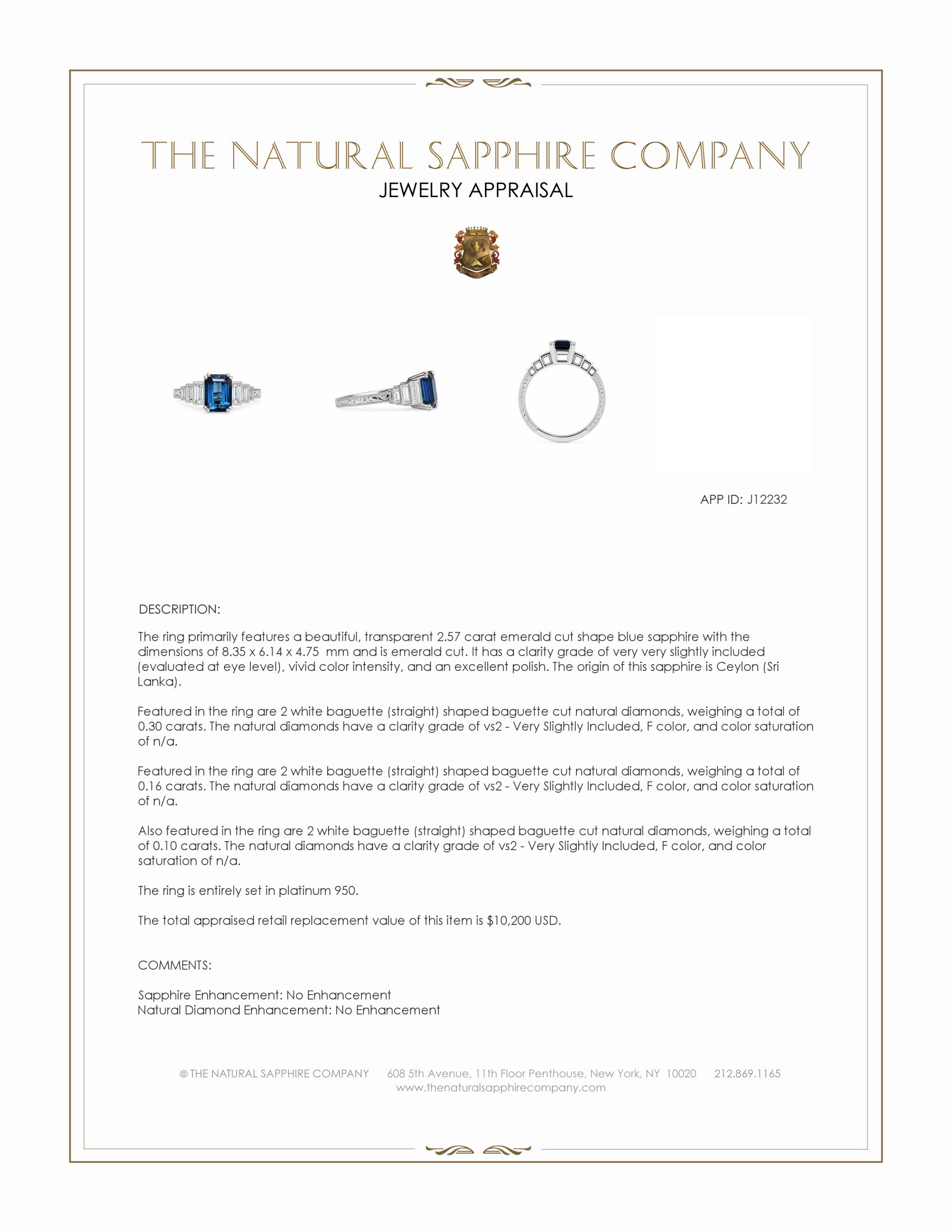 2.57 Ct. Blue Sapphire and Natural Diamond Antique Style Ring, Platinum 950