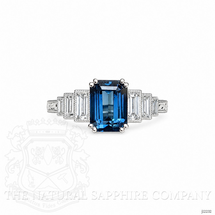 2.57 Ct. Blue Sapphire and Natural Diamond Antique Style Ring, Platinum 950