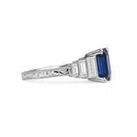 2.57 Ct. Blue Sapphire and Natural Diamond Antique Style Ring, Platinum 950 Image