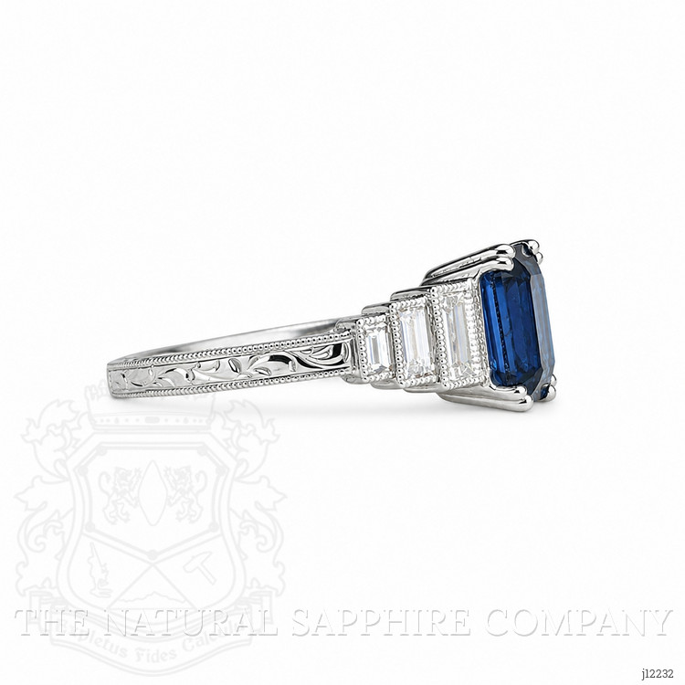 2.57 Ct. Blue Sapphire and Natural Diamond Antique Style Ring, Platinum 950