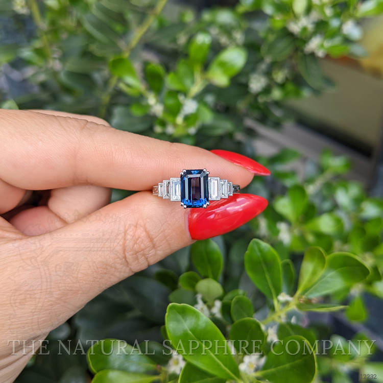 2.57 Ct. Blue Sapphire and Natural Diamond Antique Style Ring, Platinum 950