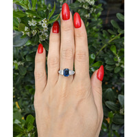 2.57 Ct. Blue Sapphire and Natural Diamond Antique Style Ring, Platinum 950 Life Style