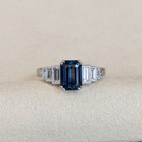 2.57 Ct. Blue Sapphire and Natural Diamond Antique Style Ring, Platinum 950 Life Style