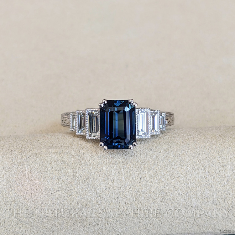 2.57 Ct. Blue Sapphire and Natural Diamond Antique Style Ring, Platinum 950
