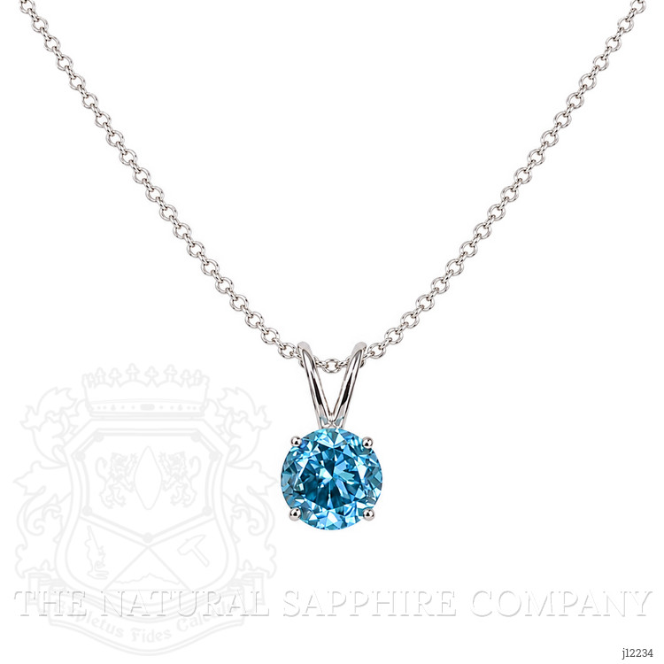 3.38 Ct. Blue Zircon Solitaire Pendant, 14K White Gold