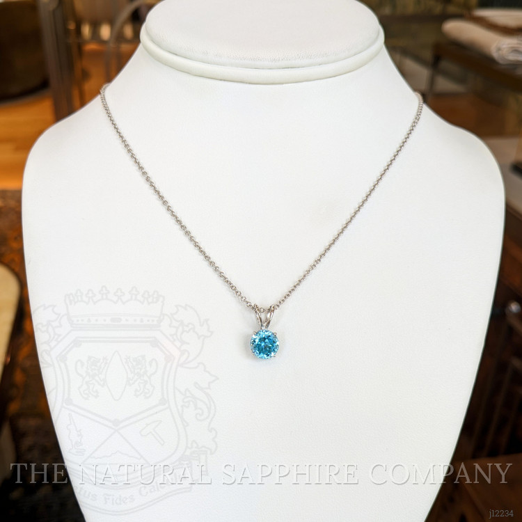 3.38 Ct. Blue Zircon Solitaire Pendant, 14K White Gold