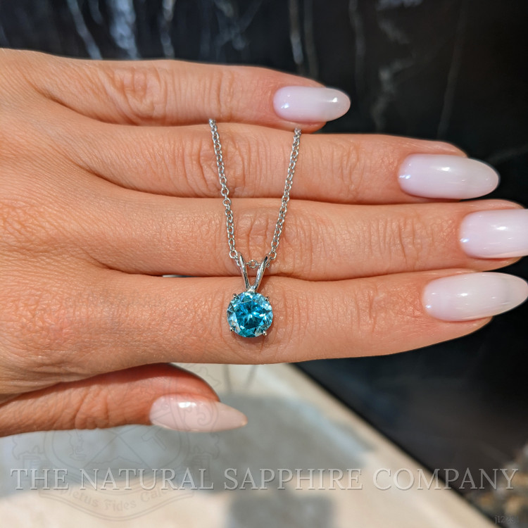 3.38 Ct. Blue Zircon Solitaire Pendant, 14K White Gold