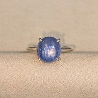 7.19 Ct. Blue Sapphire Solitaire Ring, Silver Life Style