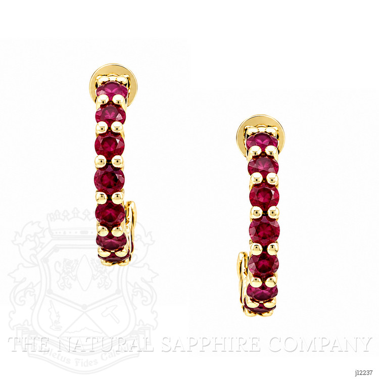 2.30 Ct.Tw. Pinkish Red Ruby Hoops Earrings, 14K Yellow Gold