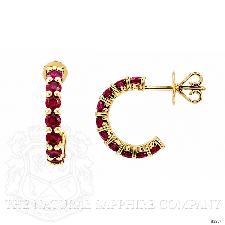 2.30 Ct.Tw. Pinkish Red Ruby Hoops Earrings, 14K Yellow Gold