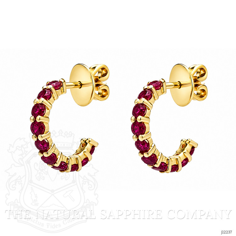 2.30 Ct.Tw. Pinkish Red Ruby Hoops Earrings, 14K Yellow Gold