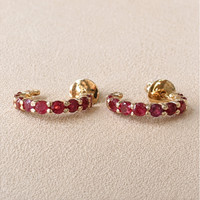 2.30 Ct.Tw.Total Carat Weight Pinkish Red Ruby Hoops Earrings, 14K Yellow Gold Life Style