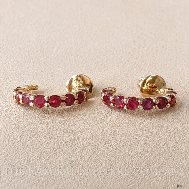 2.30 Ct.Tw. Pinkish Red Ruby Hoops Earrings, 14K Yellow Gold