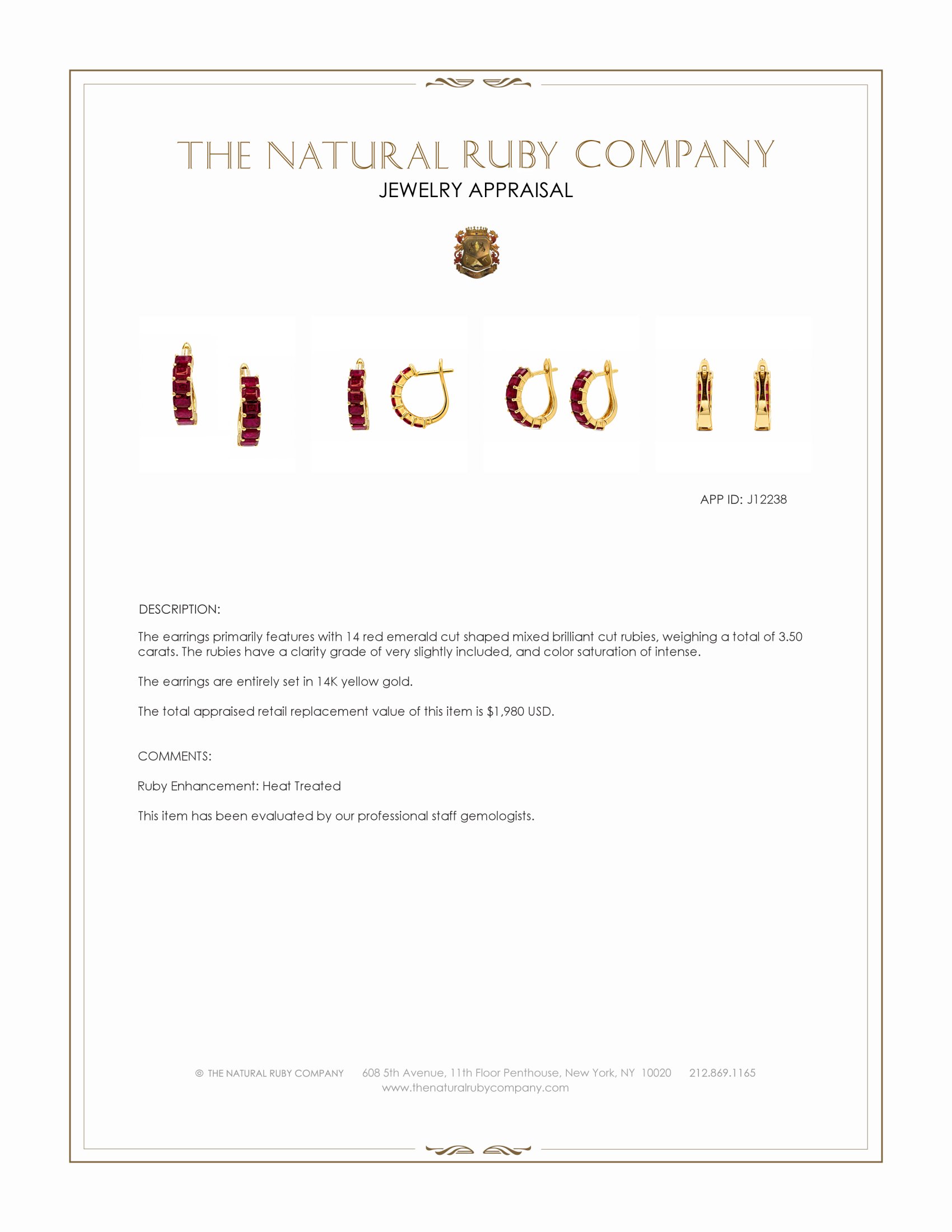 3.50 Ct.Tw. Ruby Pave Earrings, 14K Yellow Gold