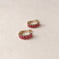 3.50 Ct.Tw.Total Carat Weight Ruby Pave Earrings, 14K Yellow Gold Life Style