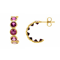 3.85 Ct.Tw.Total Carat Weight Pink Tourmaline Pave Earrings, 18K Yellow Gold Image