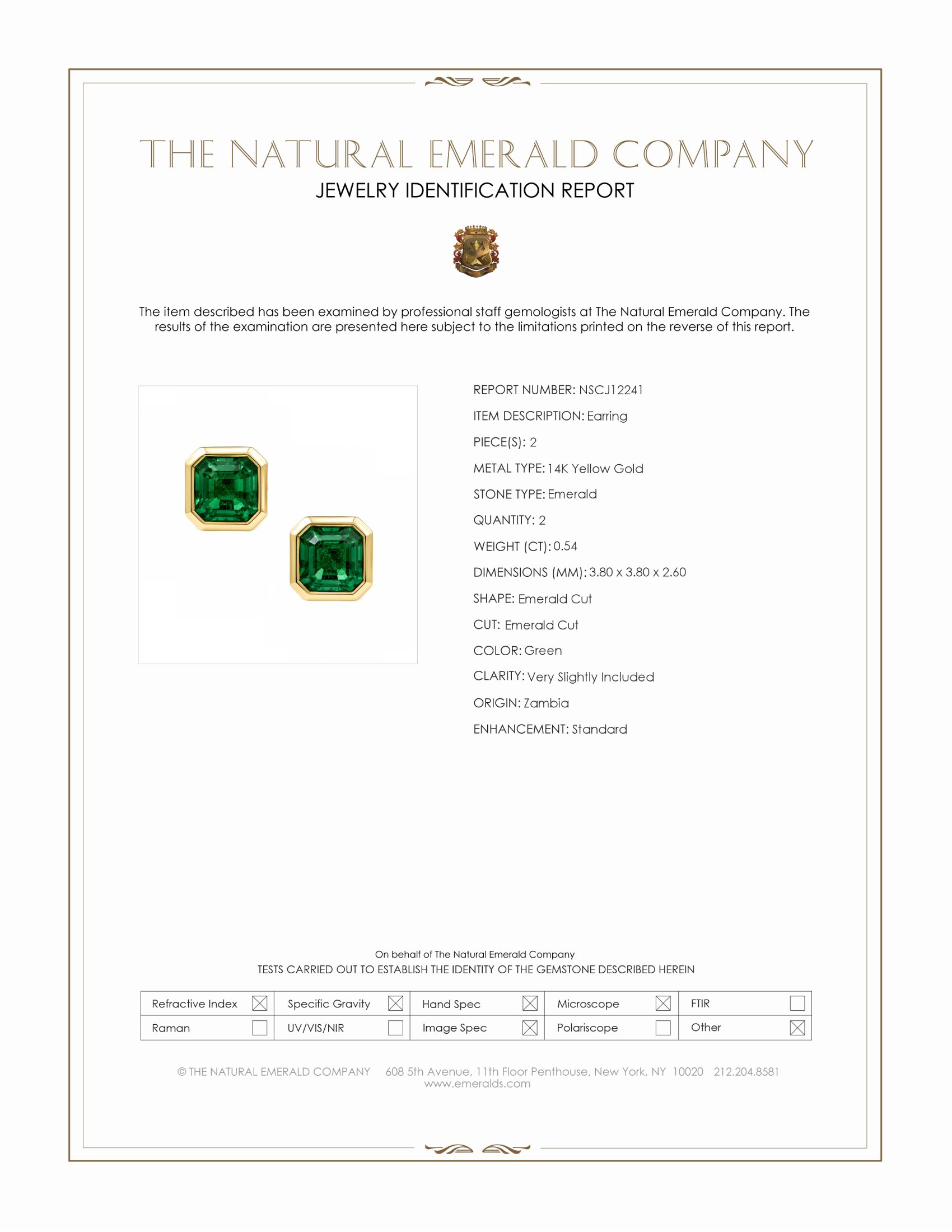 0.54 Ct.Tw. Emerald Studs Earrings, 14K Yellow Gold