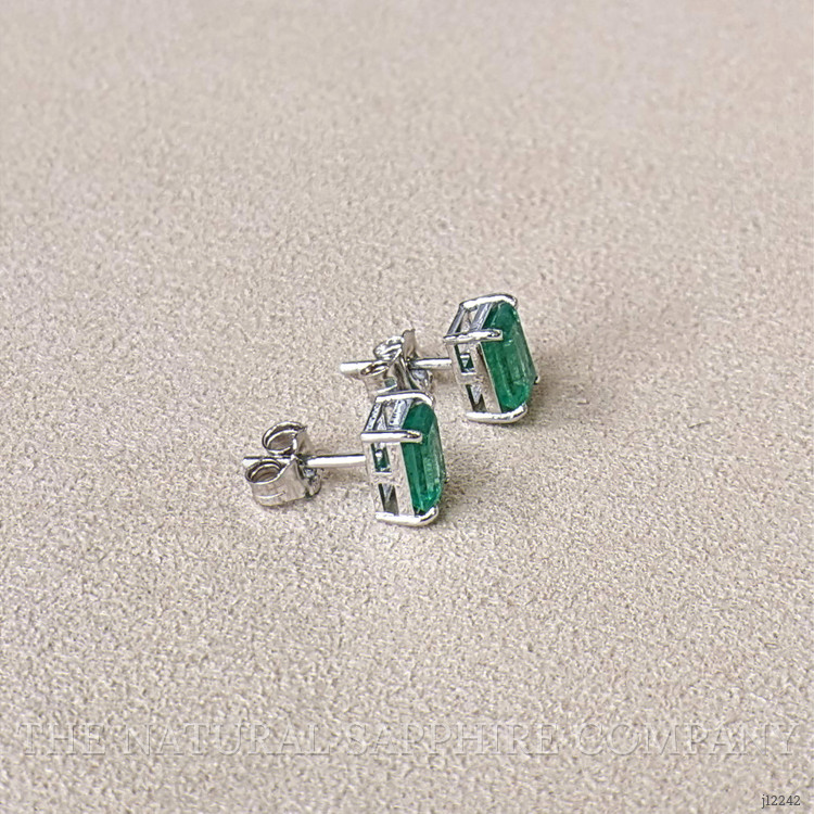 1.71 Ct.Tw. Emerald Studs Earrings, 14K White Gold