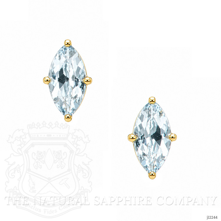 0.93 Ct.Tw. Blue Aquamarine Studs Earrings, 18K Yellow Gold