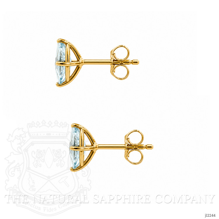 0.93 Ct.Tw. Blue Aquamarine Studs Earrings, 18K Yellow Gold