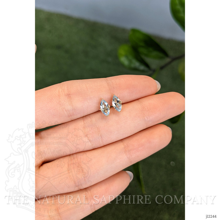 0.93 Ct.Tw. Blue Aquamarine Studs Earrings, 18K Yellow Gold