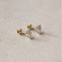 0.93&nbsp;Ct.Tw.Total Carat Weight Blue Aquamarine Studs Earrings, 18K Yellow Gold Life Style