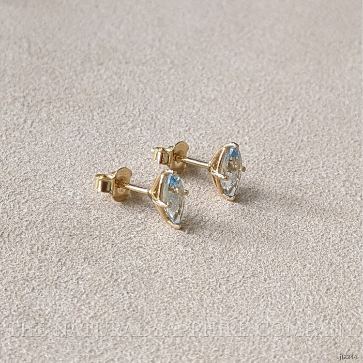 0.93 Ct.Tw. Blue Aquamarine Studs Earrings, 18K Yellow Gold