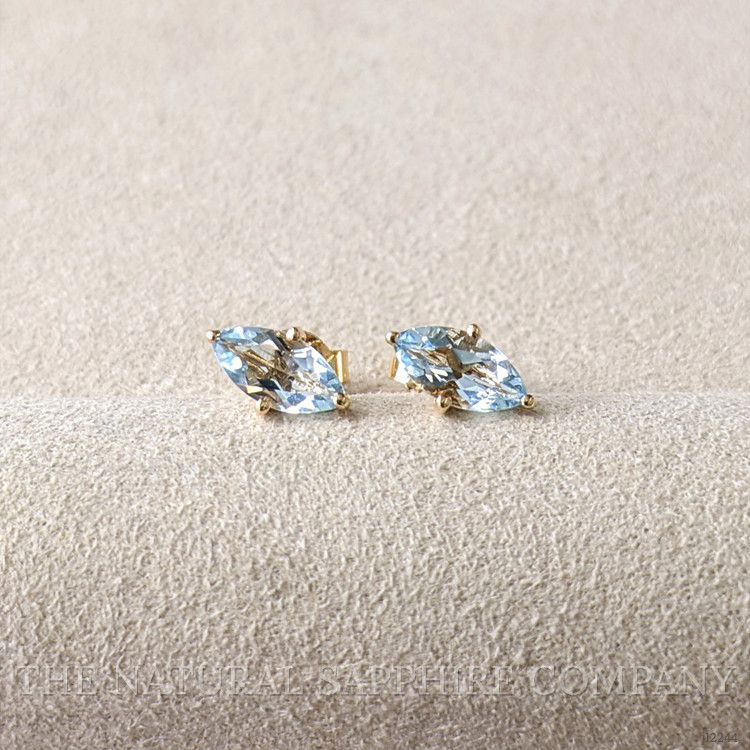 0.93 Ct.Tw. Blue Aquamarine Studs Earrings, 18K Yellow Gold