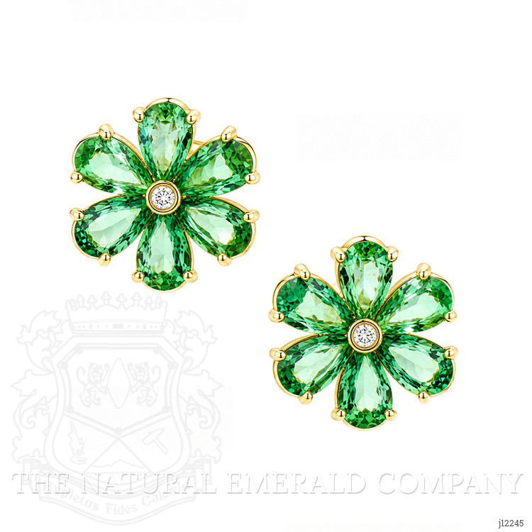 2.07 Ct.Tw. Emerald and Natural Diamond Studs Earrings, 14K Yellow Gold