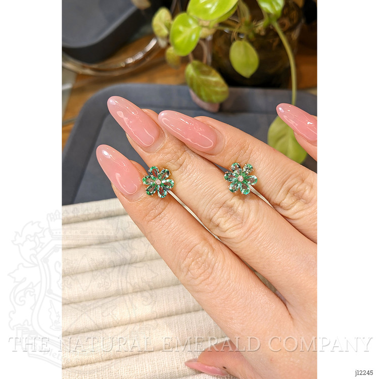 2.07 Ct.Tw. Emerald and Natural Diamond Studs Earrings, 14K Yellow Gold
