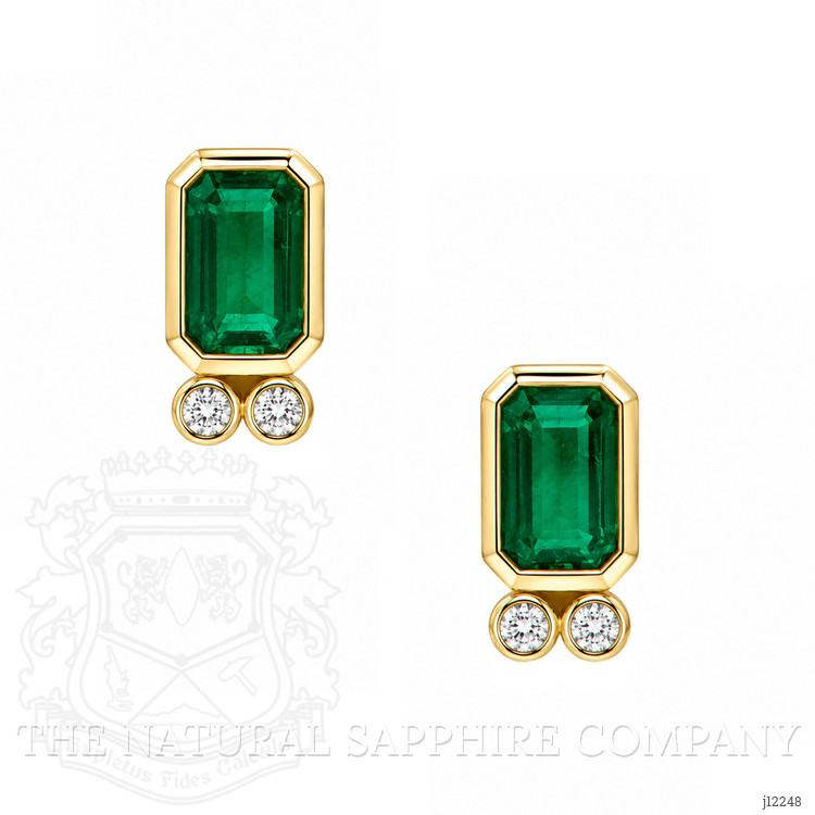 1.03 Ct.Tw. Emerald and Natural Diamond Studs Earrings, 14K Yellow Gold