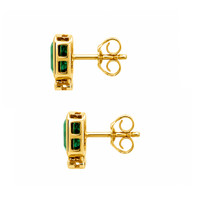 1.03&nbsp;Ct.Tw.Total Carat Weight Emerald and Natural Diamond Studs Earrings, 14K Yellow Gold Image