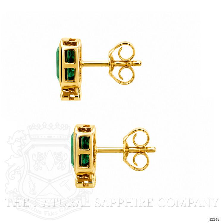 1.03 Ct.Tw. Emerald and Natural Diamond Studs Earrings, 14K Yellow Gold