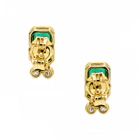 1.03 Ct.Tw.Total Carat Weight Emerald and Natural Diamond Studs Earrings, 14K Yellow Gold Image