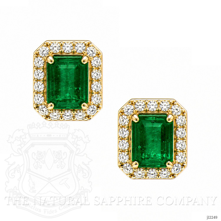 1.50 Ct.Tw. Emerald and Natural Diamond Studs Earrings, 14K Yellow Gold