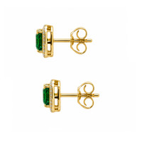 1.50&nbsp;Ct.Tw.Total Carat Weight Emerald and Natural Diamond Studs Earrings, 14K Yellow Gold Image
