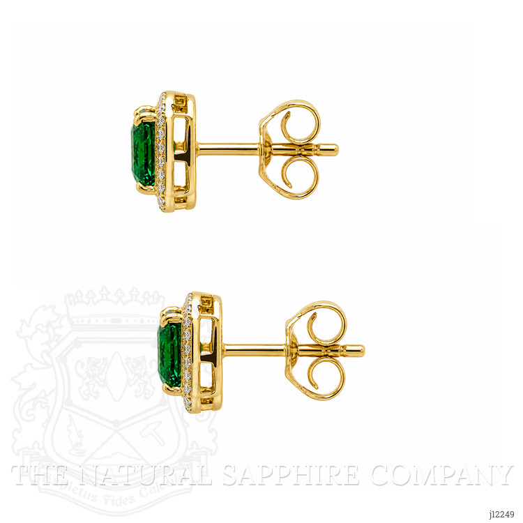 1.50 Ct.Tw. Emerald and Natural Diamond Studs Earrings, 14K Yellow Gold