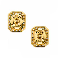 1.50 Ct.Tw.Total Carat Weight Emerald and Natural Diamond Studs Earrings, 14K Yellow Gold Image