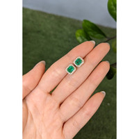 1.50 Ct.Tw.Total Carat Weight Emerald and Natural Diamond Studs Earrings, 14K Yellow Gold Life Style