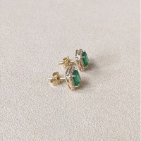 1.50 Ct.Tw.Total Carat Weight Emerald and Natural Diamond Studs Earrings, 14K Yellow Gold Life Style