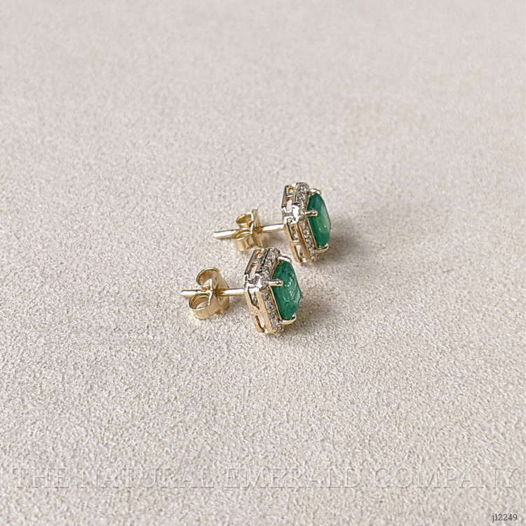 1.50 Ct.Tw. Emerald and Natural Diamond Studs Earrings, 14K Yellow Gold