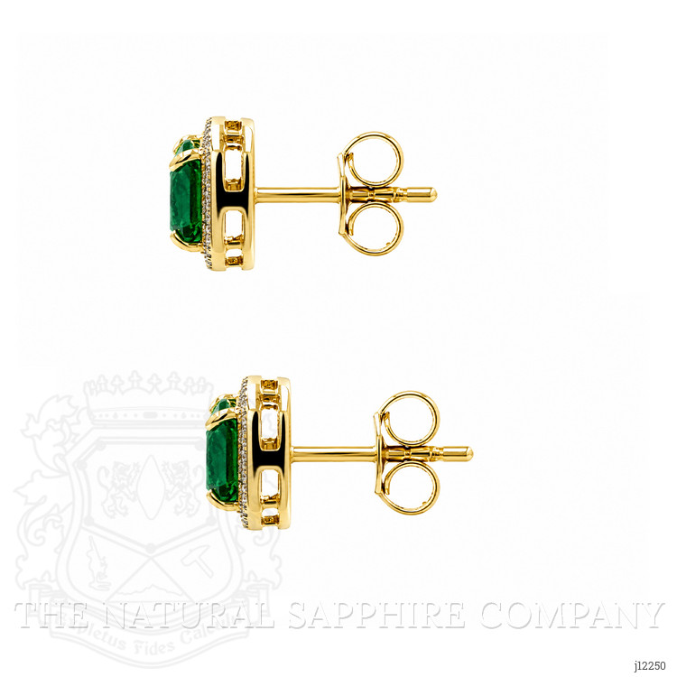 1.75 Ct.Tw. Emerald and Natural Diamond Studs Earrings, 18K Yellow Gold