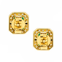 1.75&nbsp;Ct.Tw.Total Carat Weight Emerald and Natural Diamond Studs Earrings, 18K Yellow Gold Image